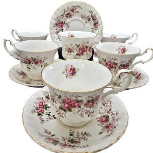 Royal Albert Bone China Tea Cups & Saucers Set Of 6 Lavender Rose VL4024